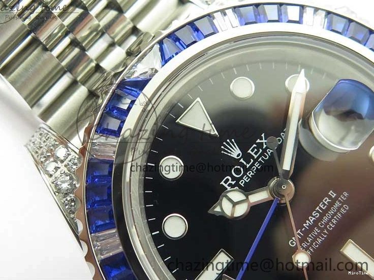 MiroTime 0401 GMT-Master II White Blue Diamonds Bezel 904L Steel GMF Best Edition Black Dial On Jubilee Bracelet SA3285 CHS V Original 2579